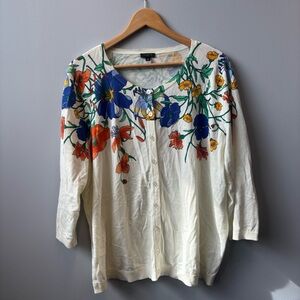 Talbots 2X Cardigan Sweater Floral Button Front 3/4 Sleeves